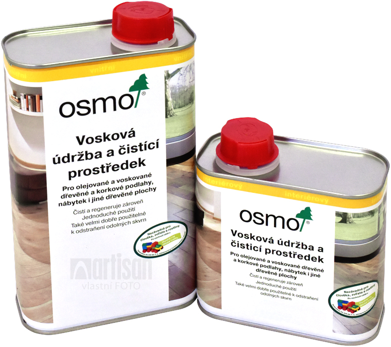 OSMO Vosková údržba a čistiaci prostriedok v balení 0,5 l a 1 l.