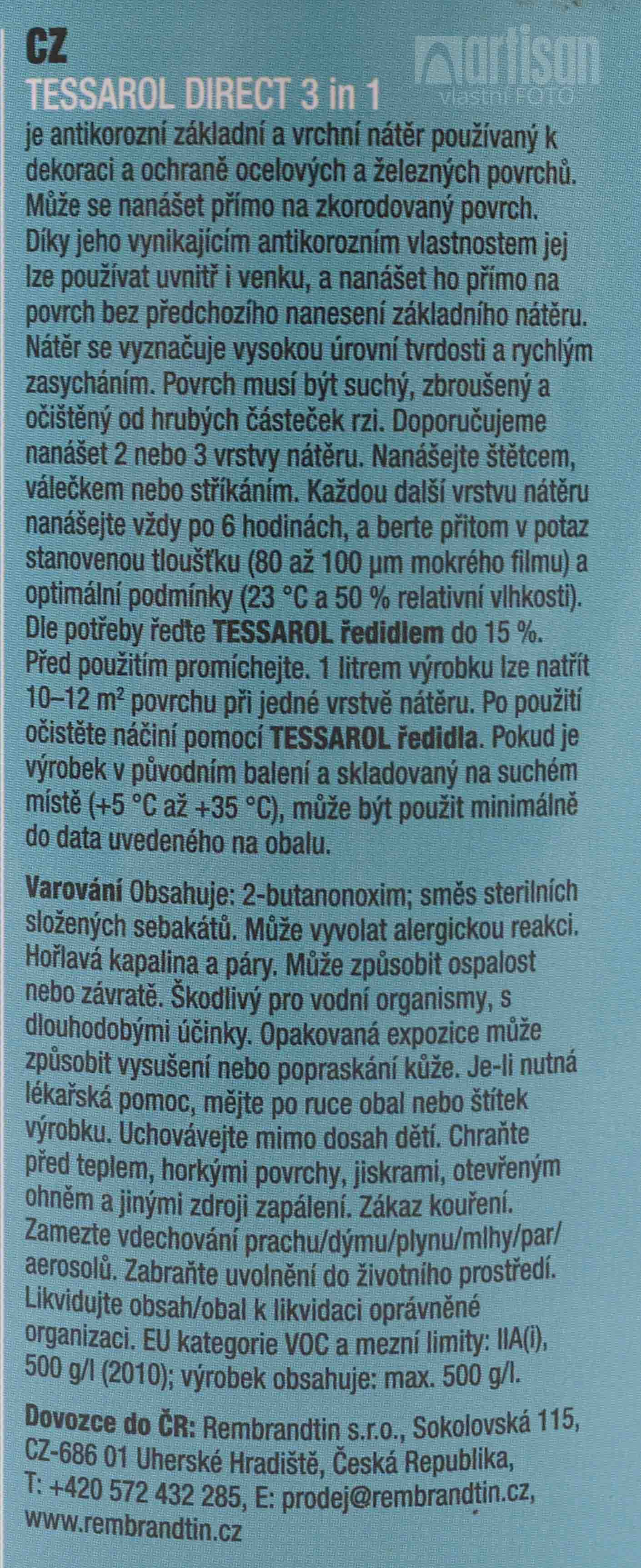 TESSAROL Direct 3in1 - antikorózna farba na kov 0.75 l Červenohnedá