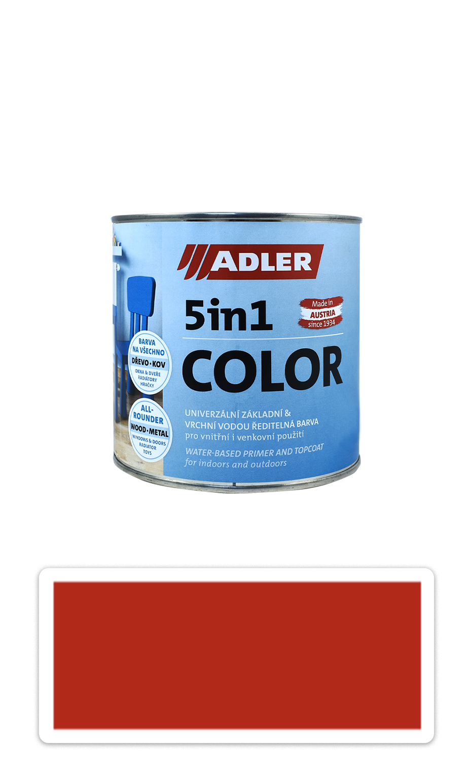 ADLER 5in1 Color - univerzálna vodou riediteľná farba 0.75 l Feuerrot / Ohnivo červená  RAL 3000
