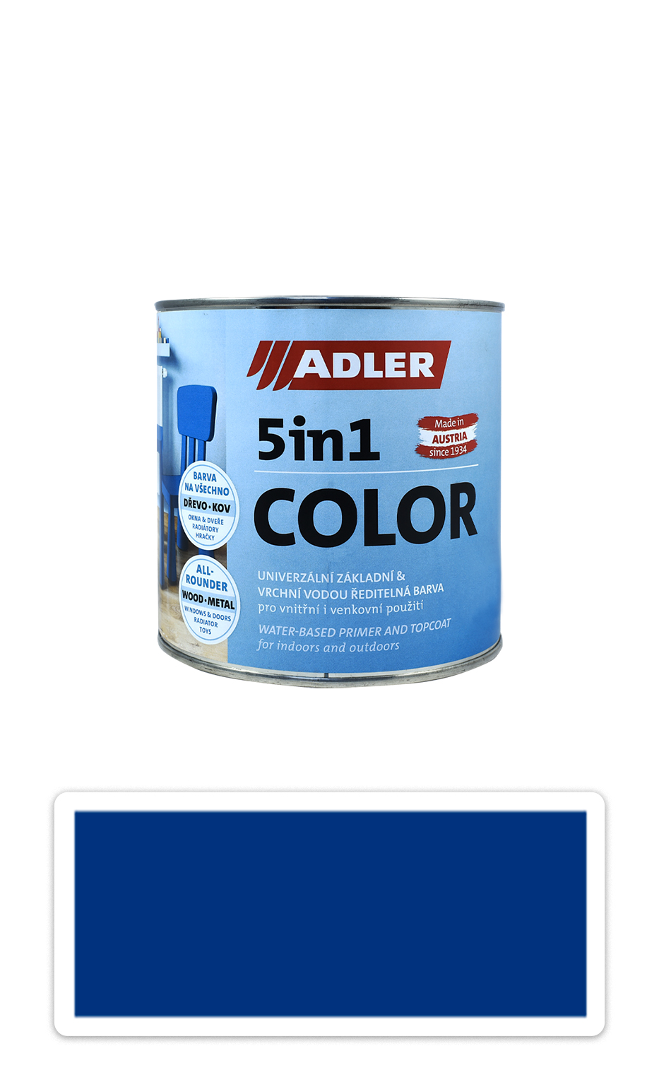 ADLER 5in1 Color - univerzálna vodou riediteľná farba 0.75 l Signalblau / Signálna modrá RAL 5005