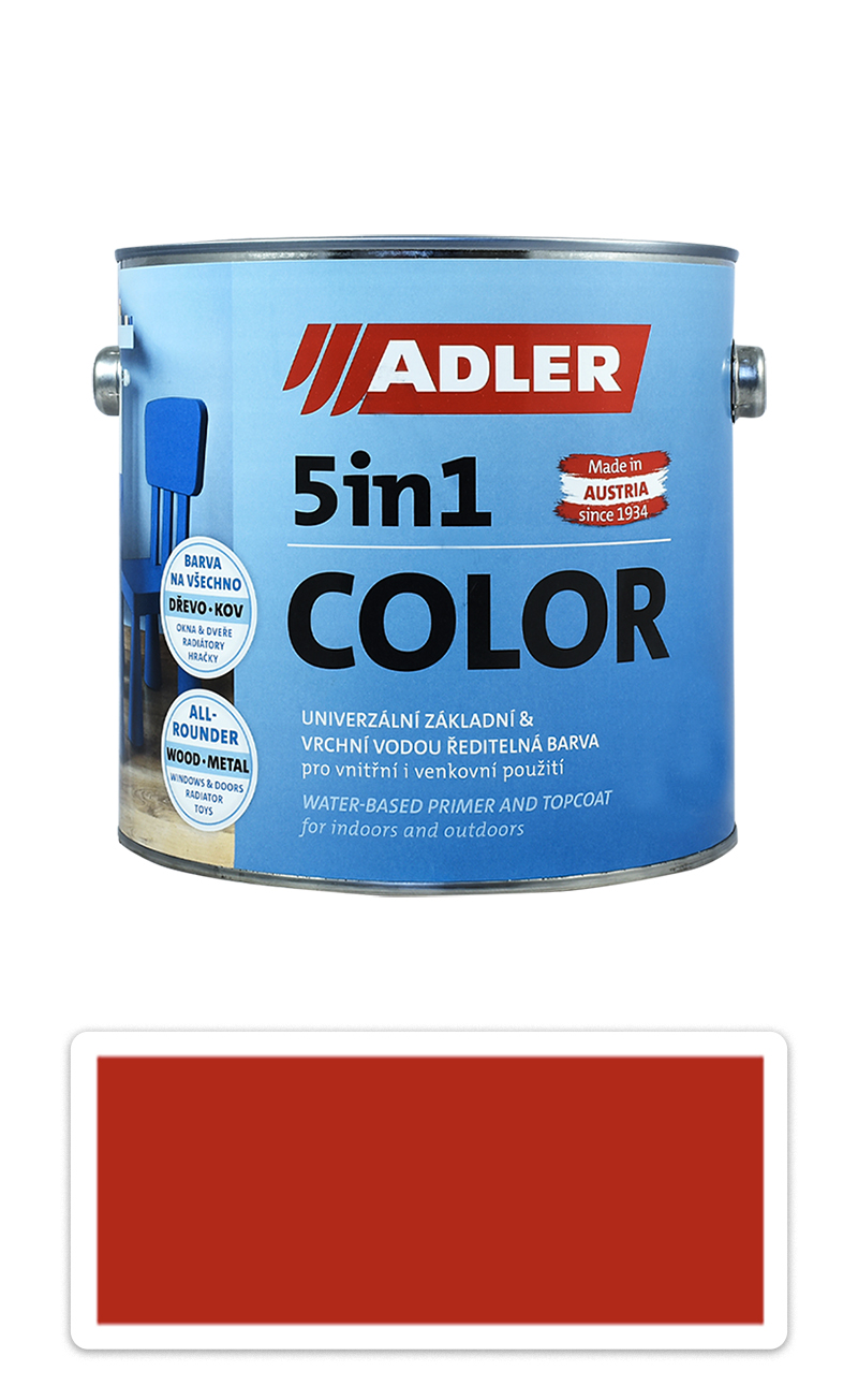 ADLER 5in1 Color - univerzálna vodou riediteľná farba 2.5 l Feuerrot / Ohnivo červená  RAL 3000