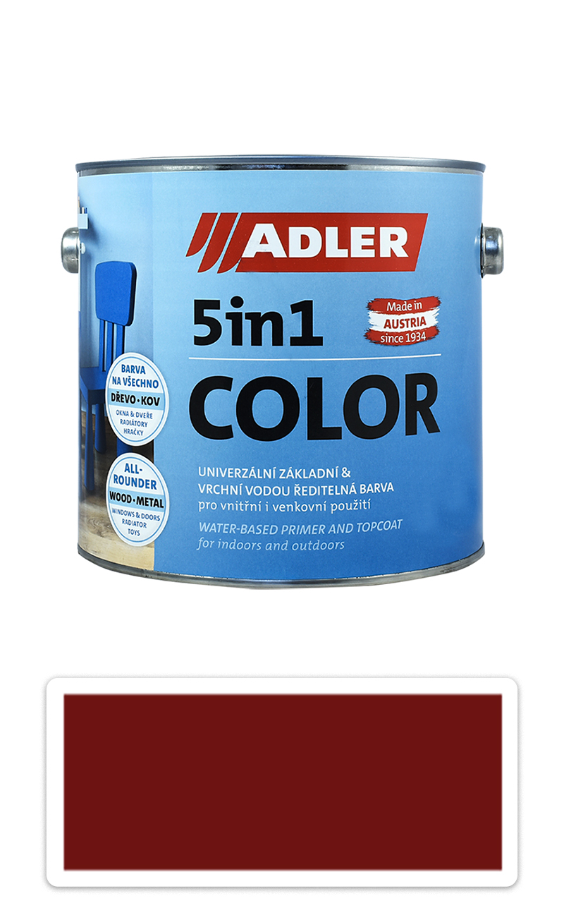 ADLER 5in1 Color - univerzálna vodou riediteľná farba 2.5 l Purpurrot / Purpurovo červená RAL 3004