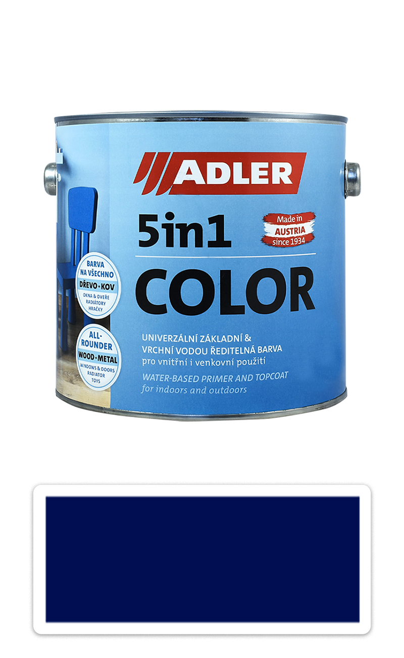 ADLER 5in1 Color - univerzálna vodou riediteľná farba 2.5 l Nachtblau / Nočná modrá RAL 5022