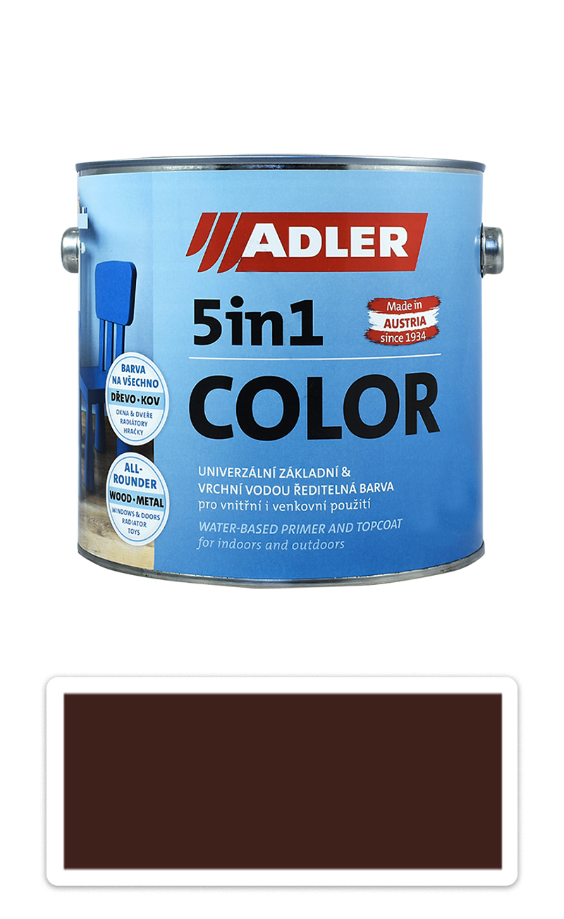 ADLER 5in1 Color - univerzálna vodou riediteľná farba 2.5 l Mahagonibraun / Mahagónová hnedá RAL 8016