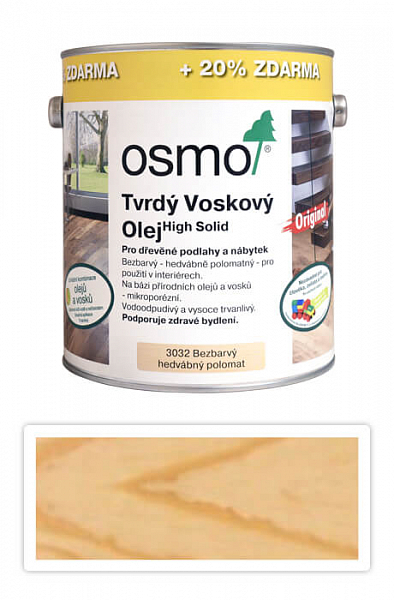 OSMO Tvrdý voskový olej pre interiéry 3 l Hodvábny polomat 3032 (20 % ZADARMO)