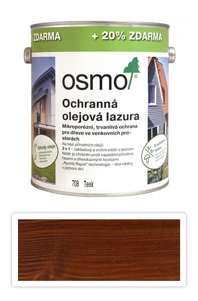 OSMO Ochranná olejová lazúra 3 l Teak 708 (20 % zdarma)