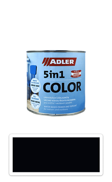 ADLER 5in1 Color - univerzálna vodou riediteľná farba 0.75 l Tiefschwarz / Čierna RAL 9005