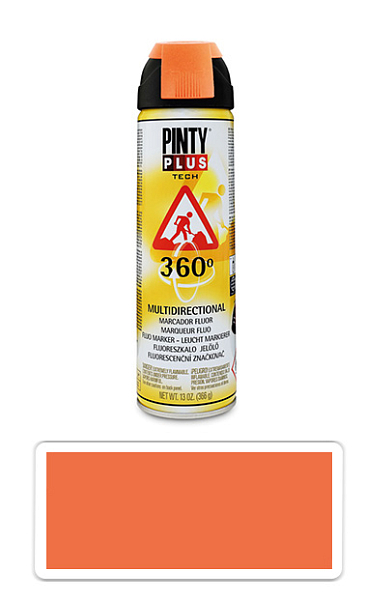 PINTYPLUS TECH - fluorescenčný značkovací sprej s 360° tryskou 500 ml Oranžový T143